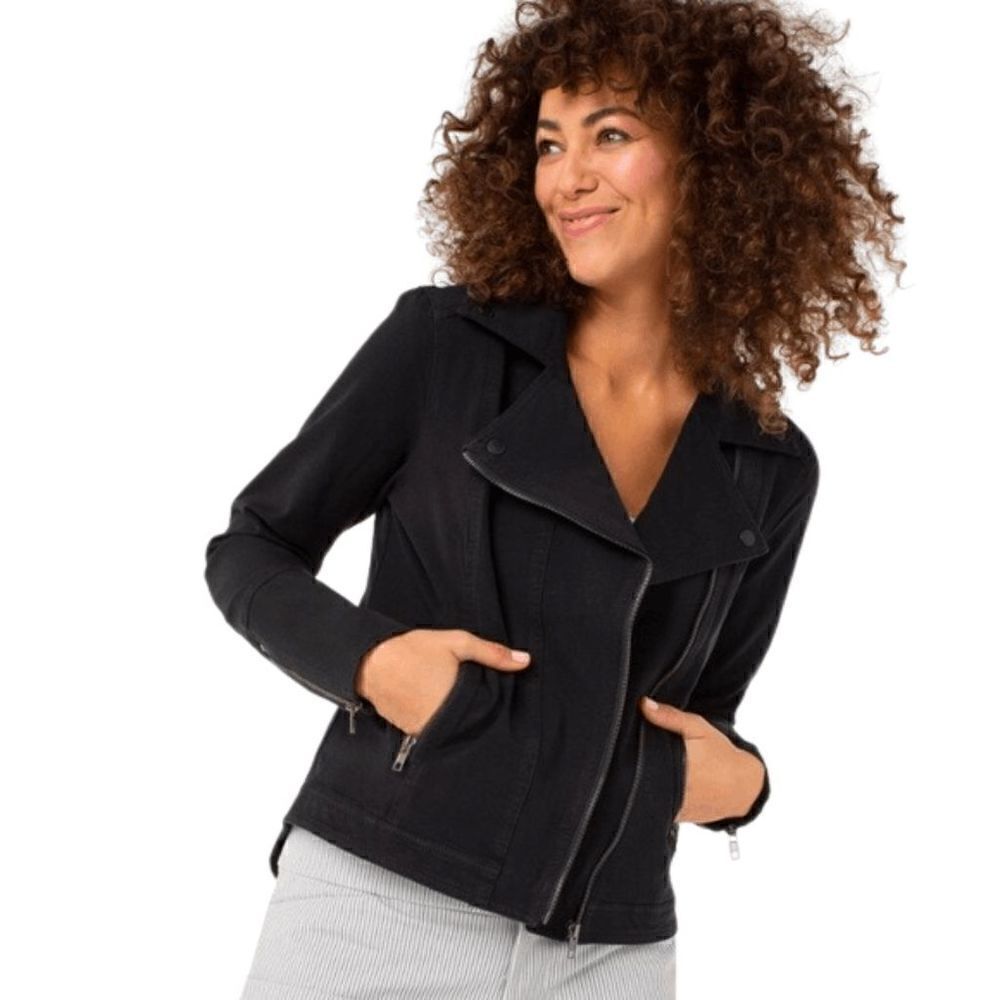 NWT Liverpool Jeans Spring Black Denim Jean Moto Jacket